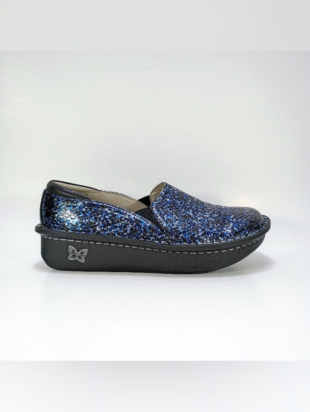 Alegria Debra Womens 7.5 Blue And Black Leather Slip On Shoes Clogs 7608